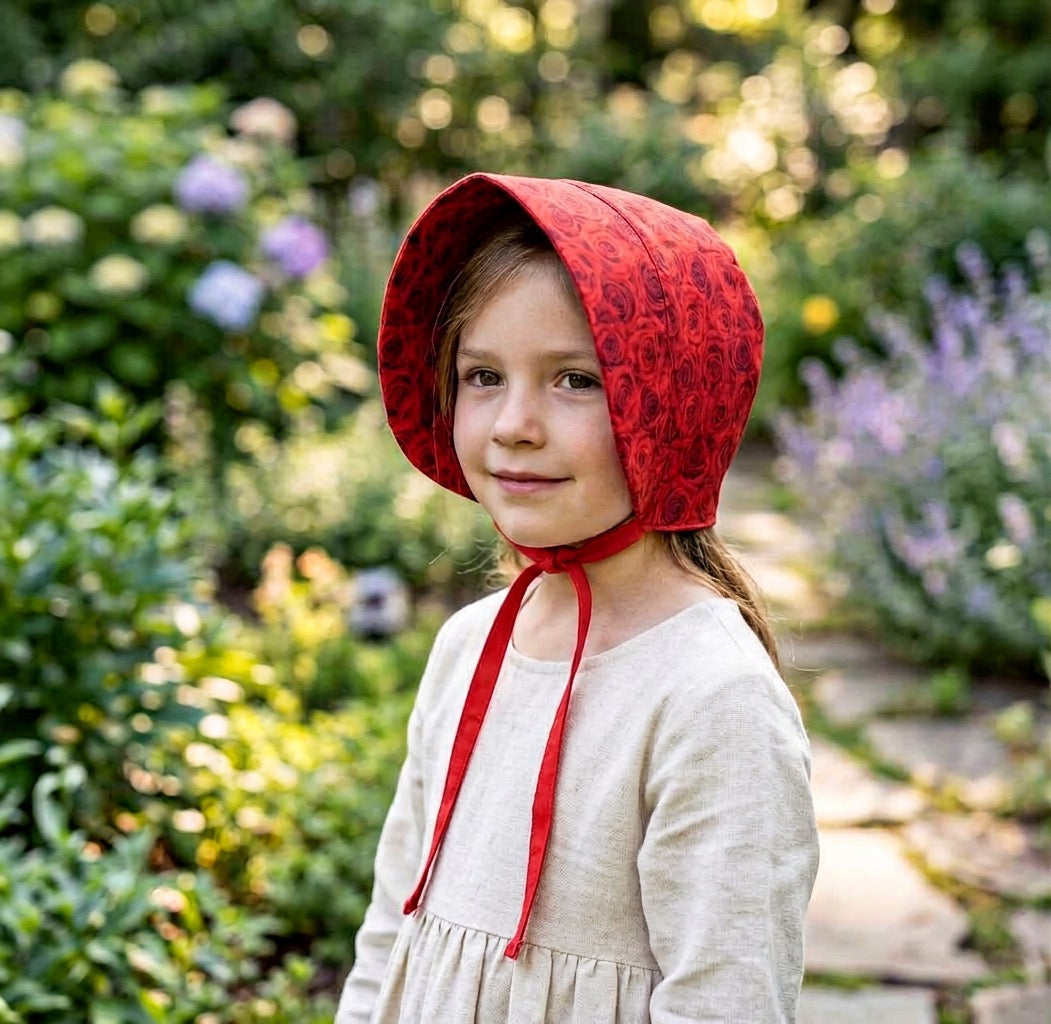 Valentine red roses summer sunhat and baby bonnet