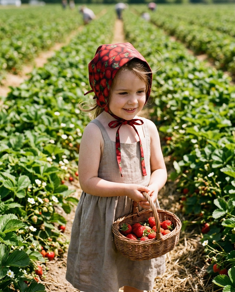 strawberry, reversible baby sun bonnet