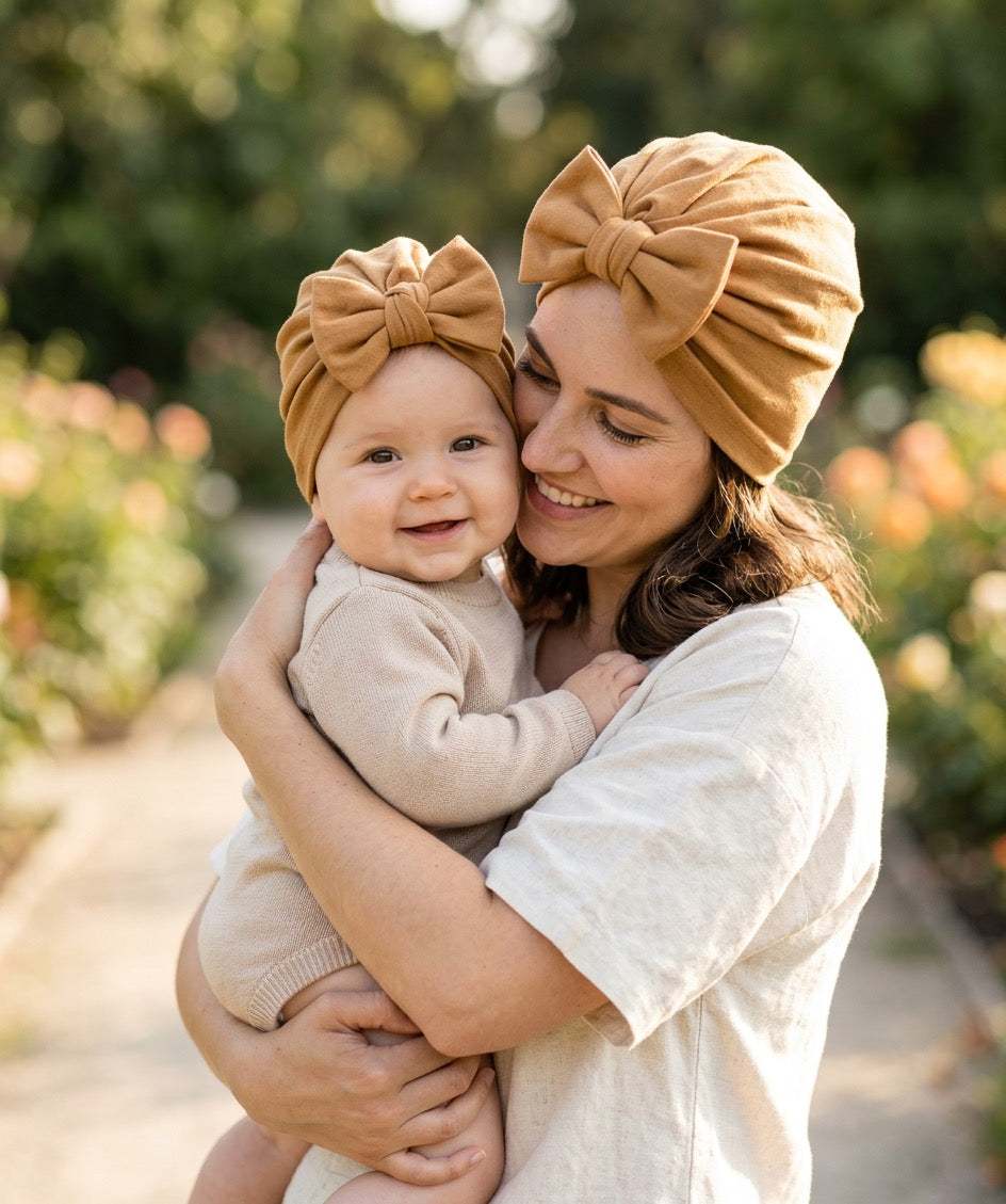 Mocha Bow Turban Hat – Mommy & Baby Headwrap