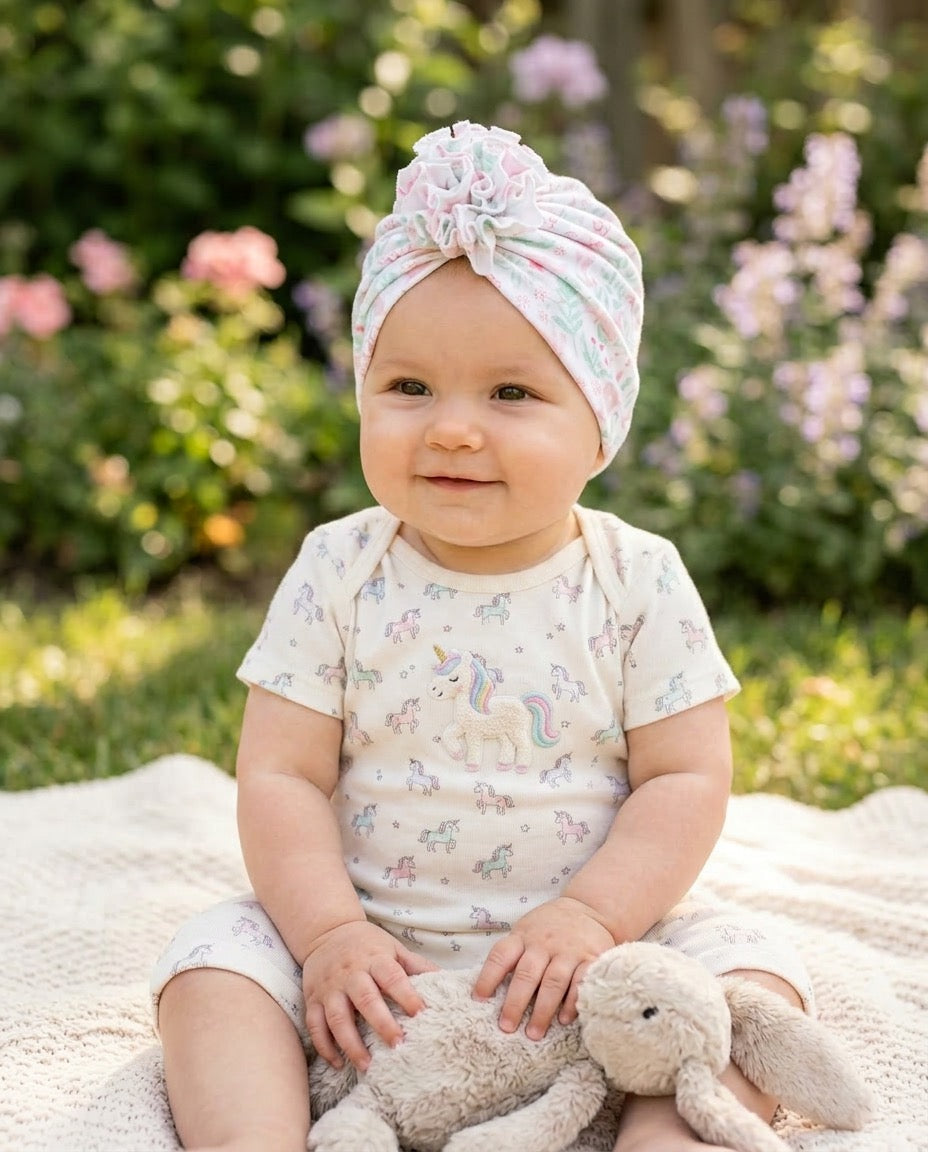 Unicorn Turban Ruffle Hat – Baby Girl Headwrap