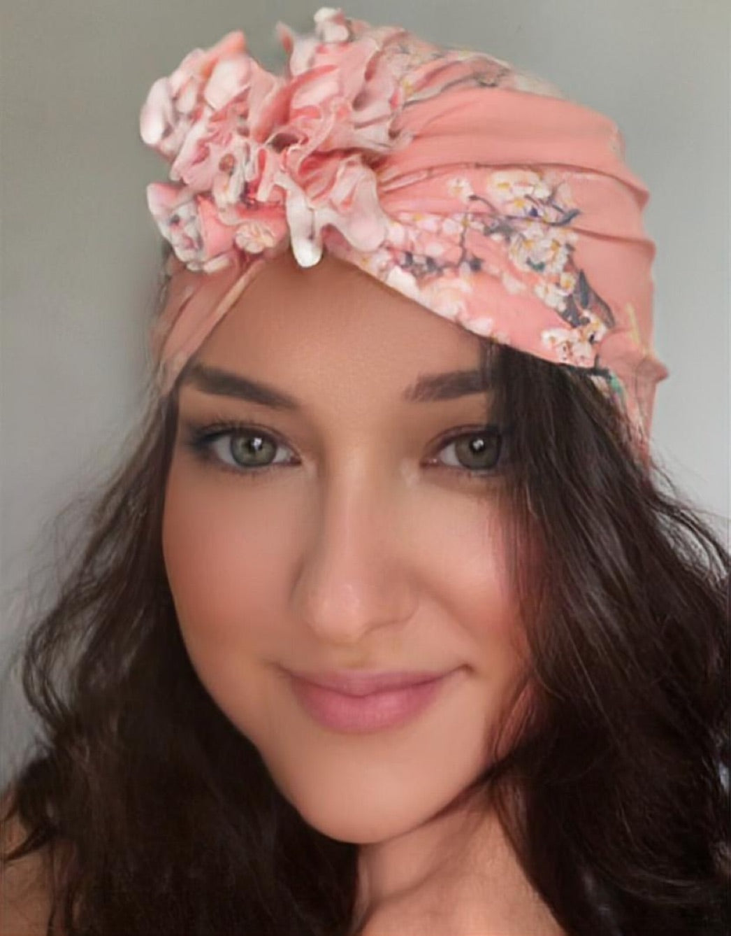 Cherry Blossom Floral Turban Hat in blush