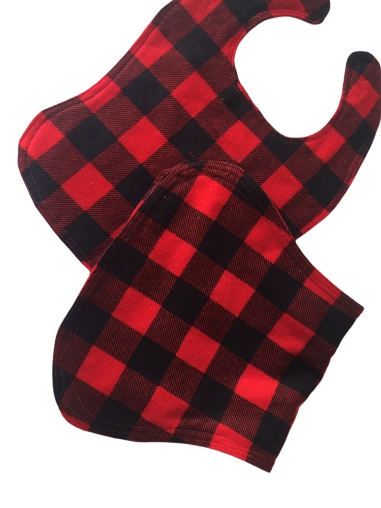 Baby Shower Gift - Buffalo plaid Burp Cloths and Bibs