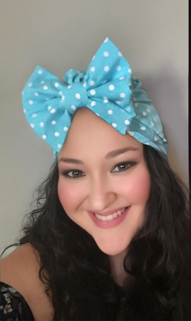 Boho Blue Polka Dot Turban Hat