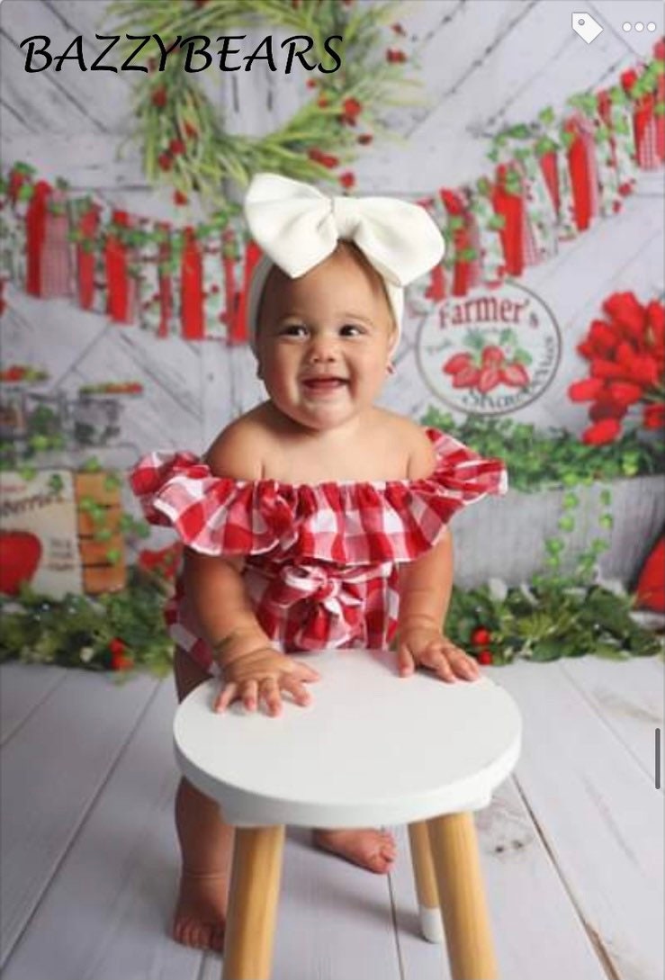 Red Plaid Summer romper | Baby romper | Toddler romper | sweet one off shoulder ruffle romper