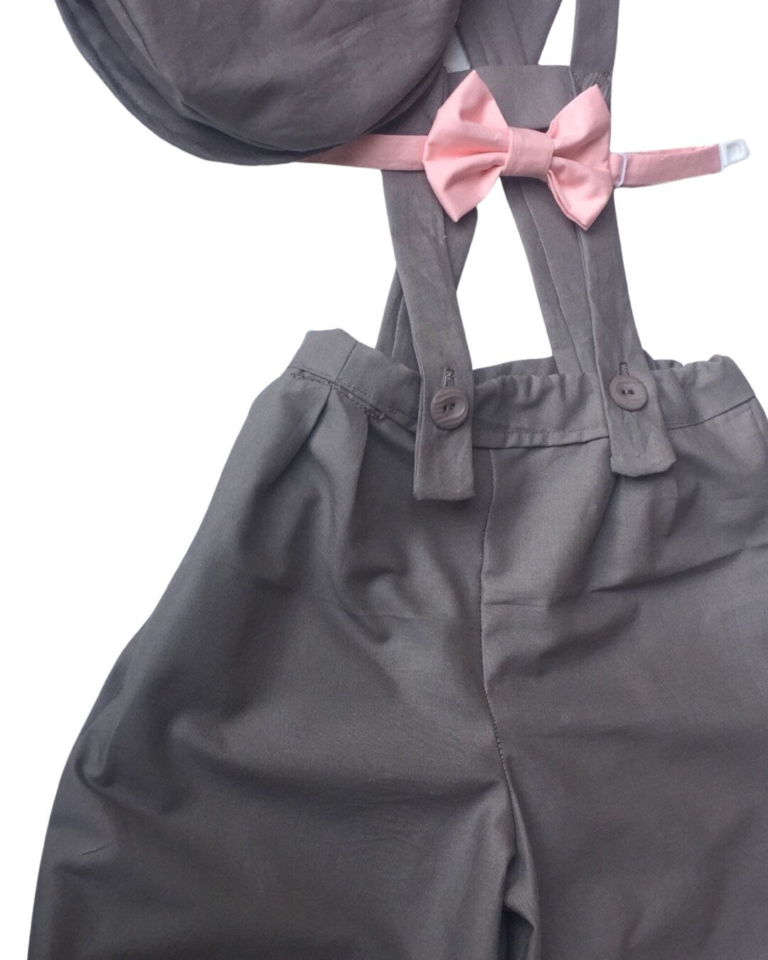 Boy shorts with suspenders Ring bearer outfit Baby boy linen suit First birthay clothes Baptism overalls Diaper cover set Rompers light Gray