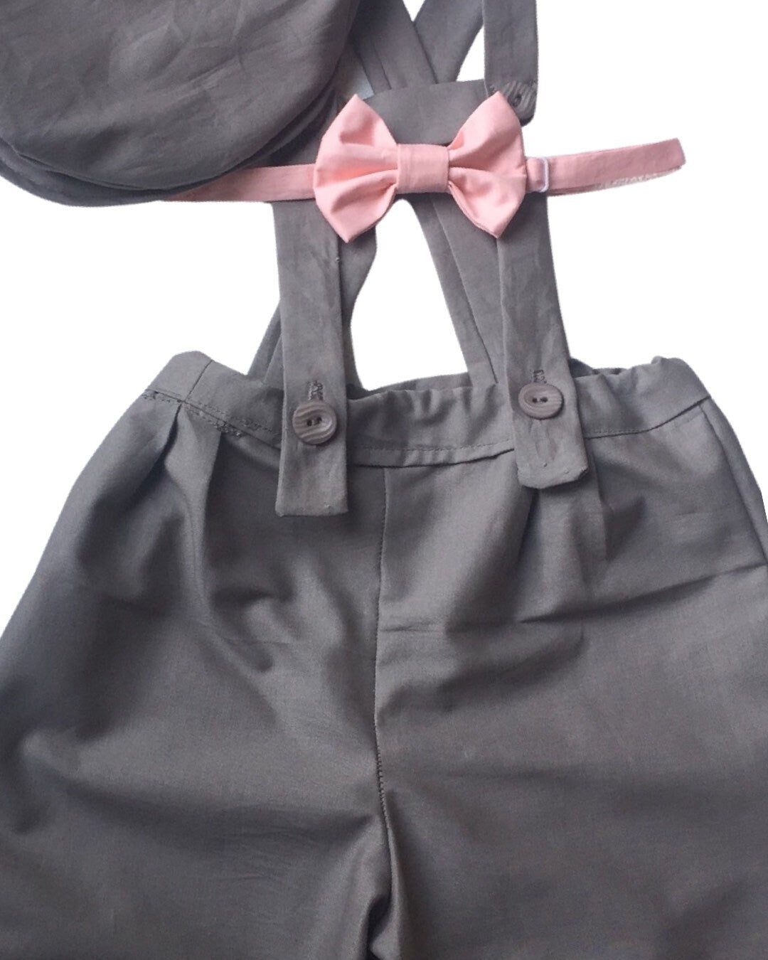 Boy shorts with suspenders Ring bearer outfit Baby boy linen suit First birthay clothes Baptism overalls Diaper cover set Rompers light Gray