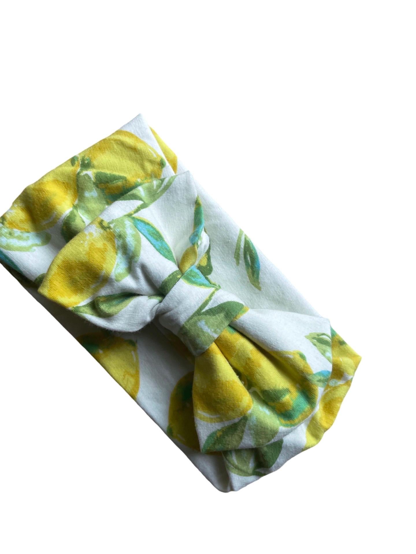 LEMONIA • BIG BOW Headwrap | Permanently Sewn & Pull-Proof | Big Bow Headbands | Soft and Stretchy | Big Bow Headwraps | lemon print
