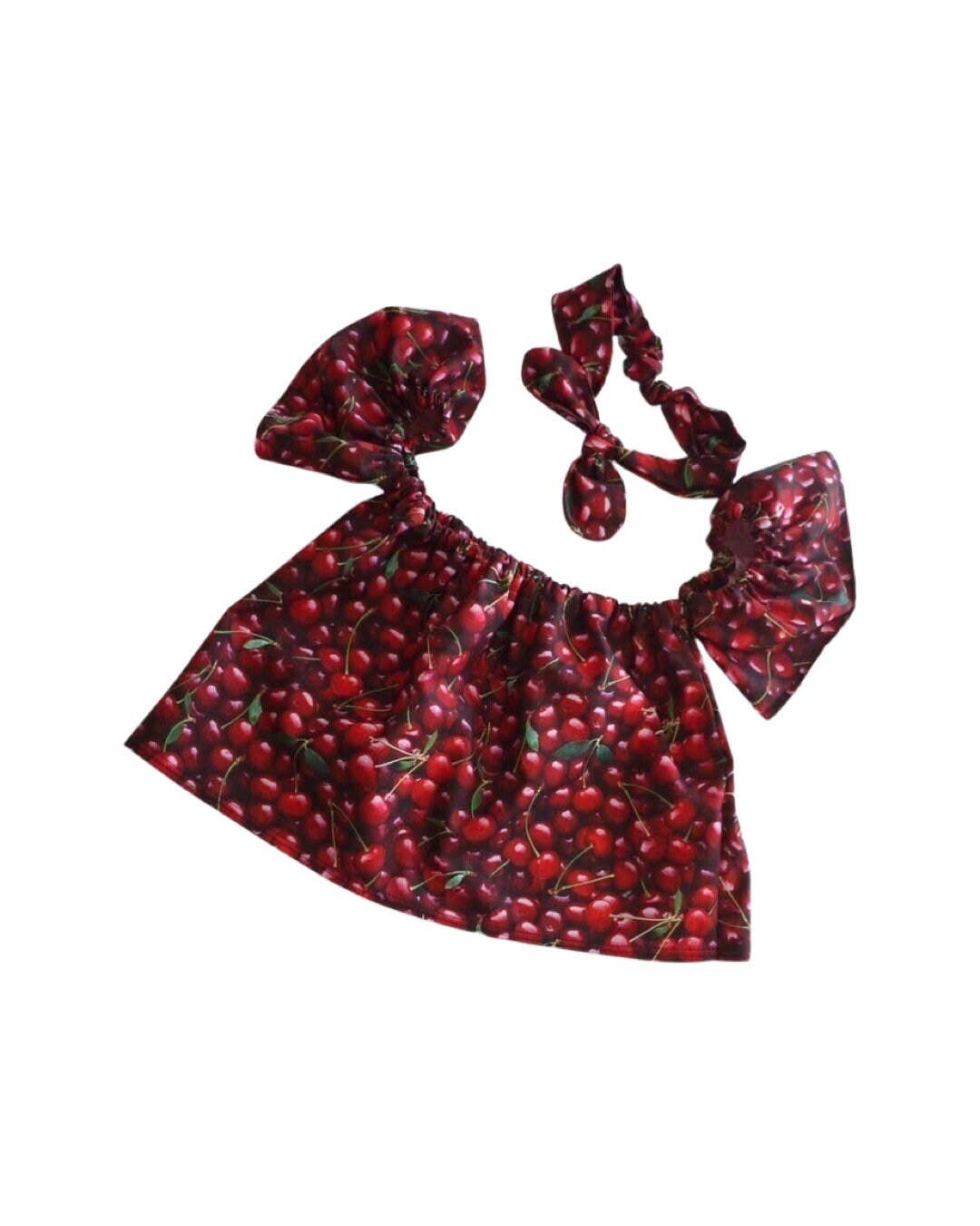 Cherry off shoulder top, girls cherry crop top, toddler summer crop off shoulder