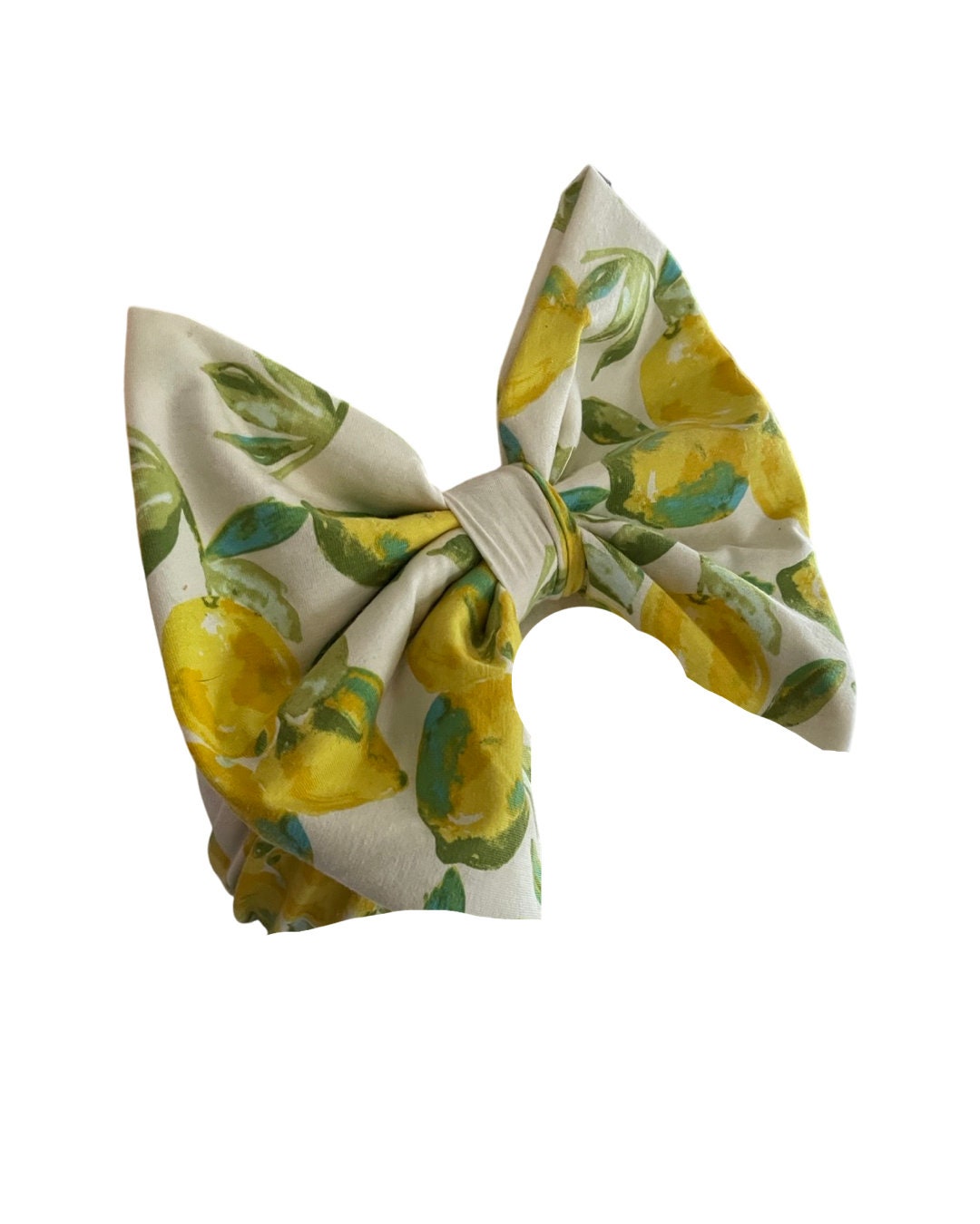 LEMONIA • BIG BOW Headwrap | Permanently Sewn & Pull-Proof | Big Bow Headbands | Soft and Stretchy | Big Bow Headwraps | lemon print