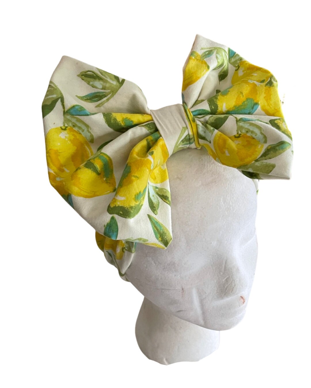 LEMONIA • BIG BOW Headwrap | Permanently Sewn & Pull-Proof | Big Bow Headbands | Soft and Stretchy | Big Bow Headwraps | lemon print
