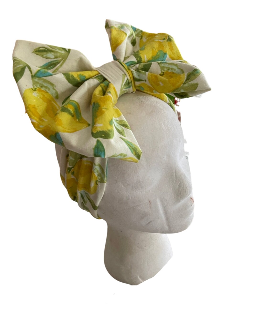 LEMONIA • BIG BOW Headwrap | Permanently Sewn & Pull-Proof | Big Bow Headbands | Soft and Stretchy | Big Bow Headwraps | lemon print