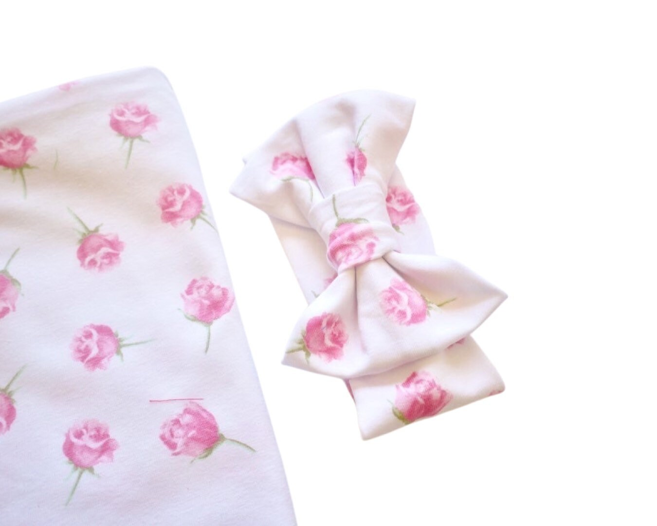Rose pink Baby Swaddle Blanket with bow hat