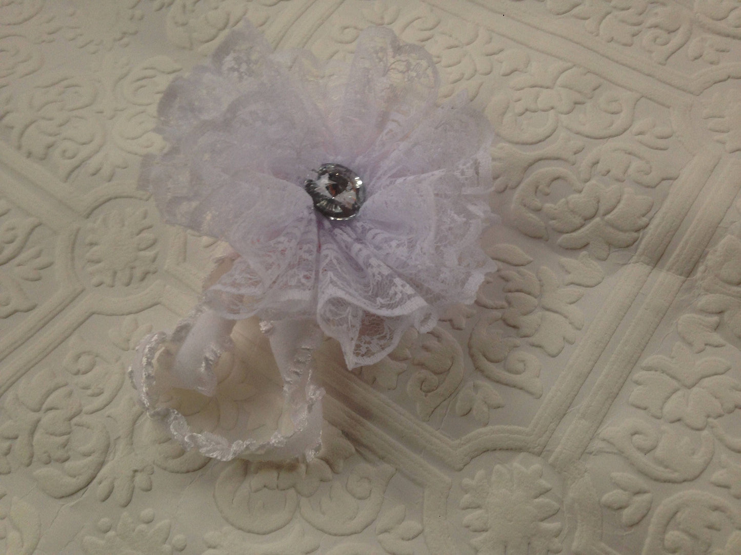 baptism baby headband, baby flower headband, communion headband, flower baby headband, white lace headband, baby flower headband, gem hair