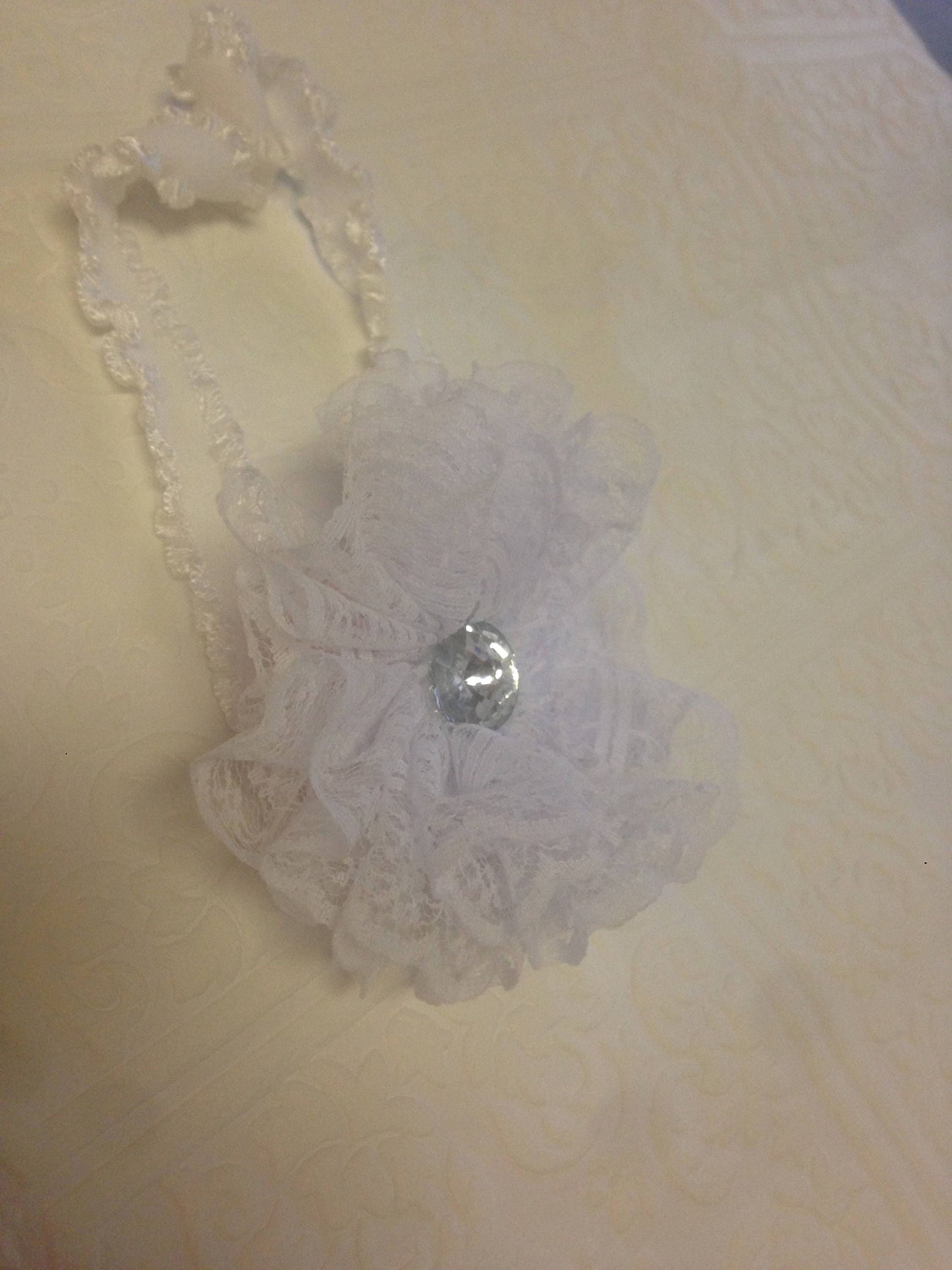 baptism baby headband, baby flower headband, communion headband, flower baby headband, white lace headband, baby flower headband, gem hair