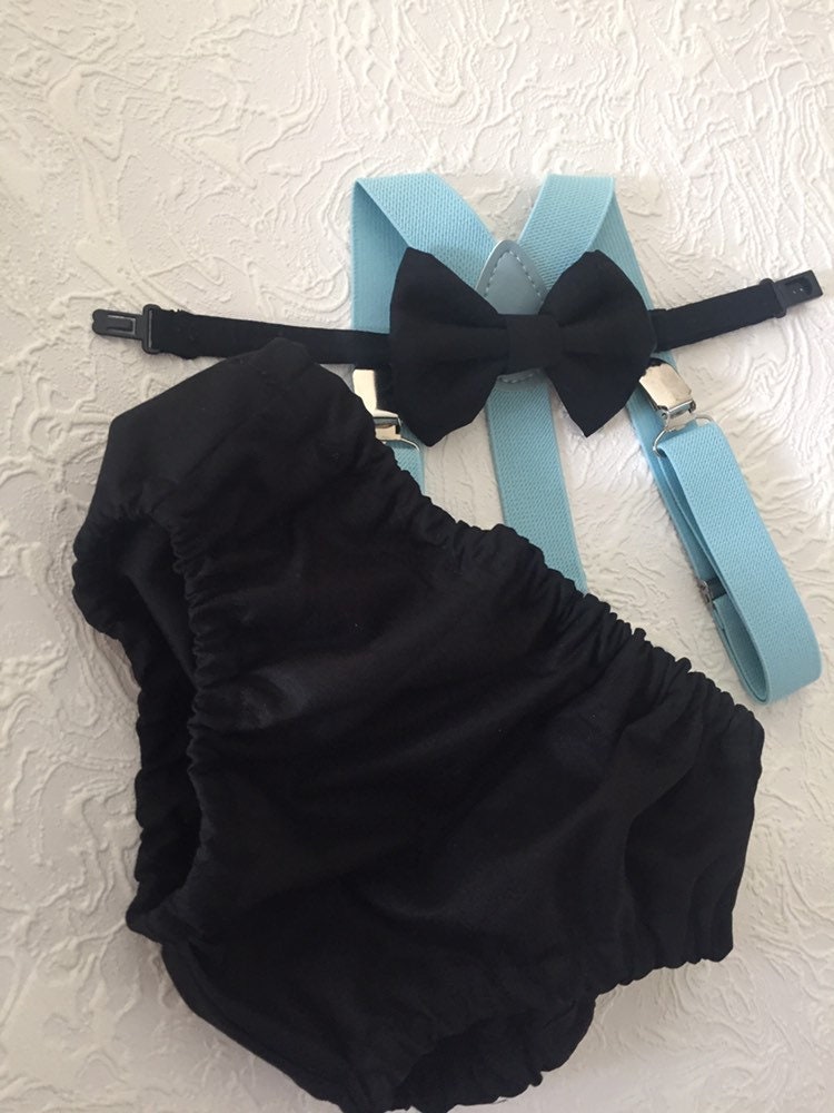 Cake Smash Boy Outfit, Black and blue 1st Birthday Boy, Black Diaper Cover, Bowtie, Suspender, blue suspenders, First Birthday Boy, Boys 1st