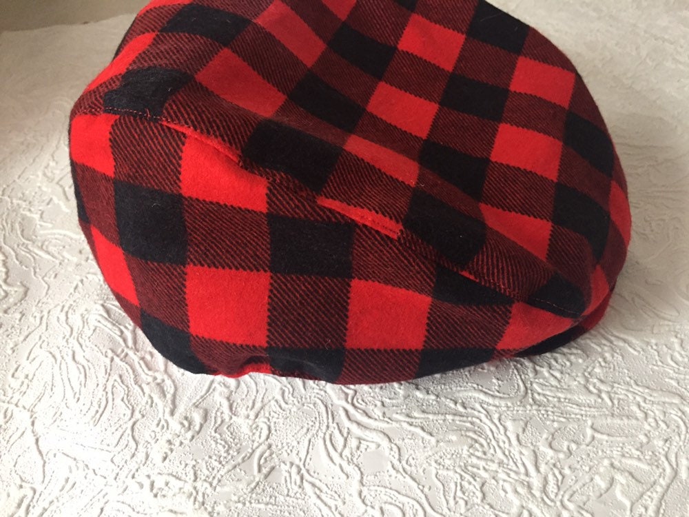 Red and Black Buffalo Check Flat Cap In Lumberjack Plaid