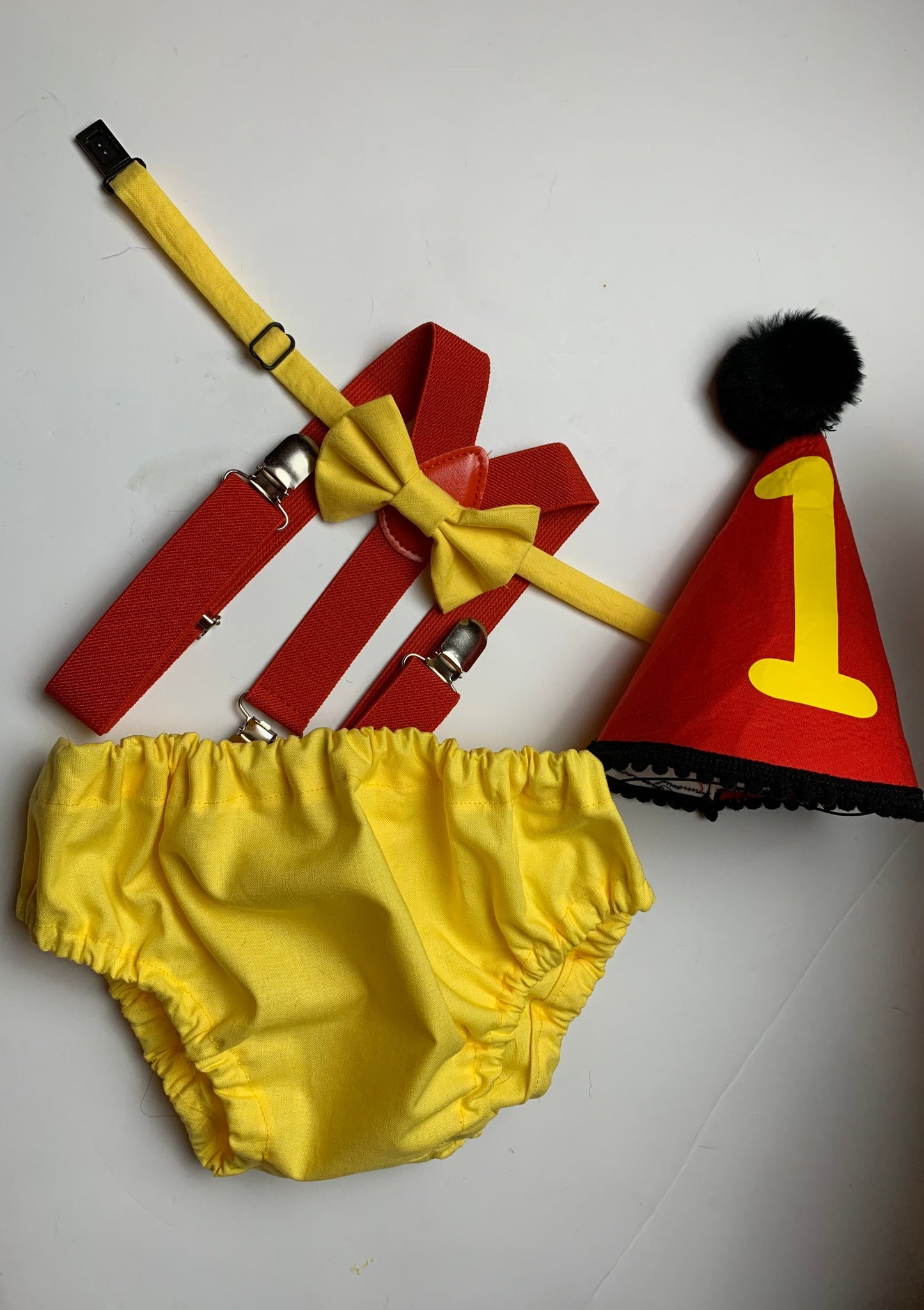 Baby Boy Yellow Cake Smash Outfit -- Baby Boy First Birthday Outfit Yellow and Red
