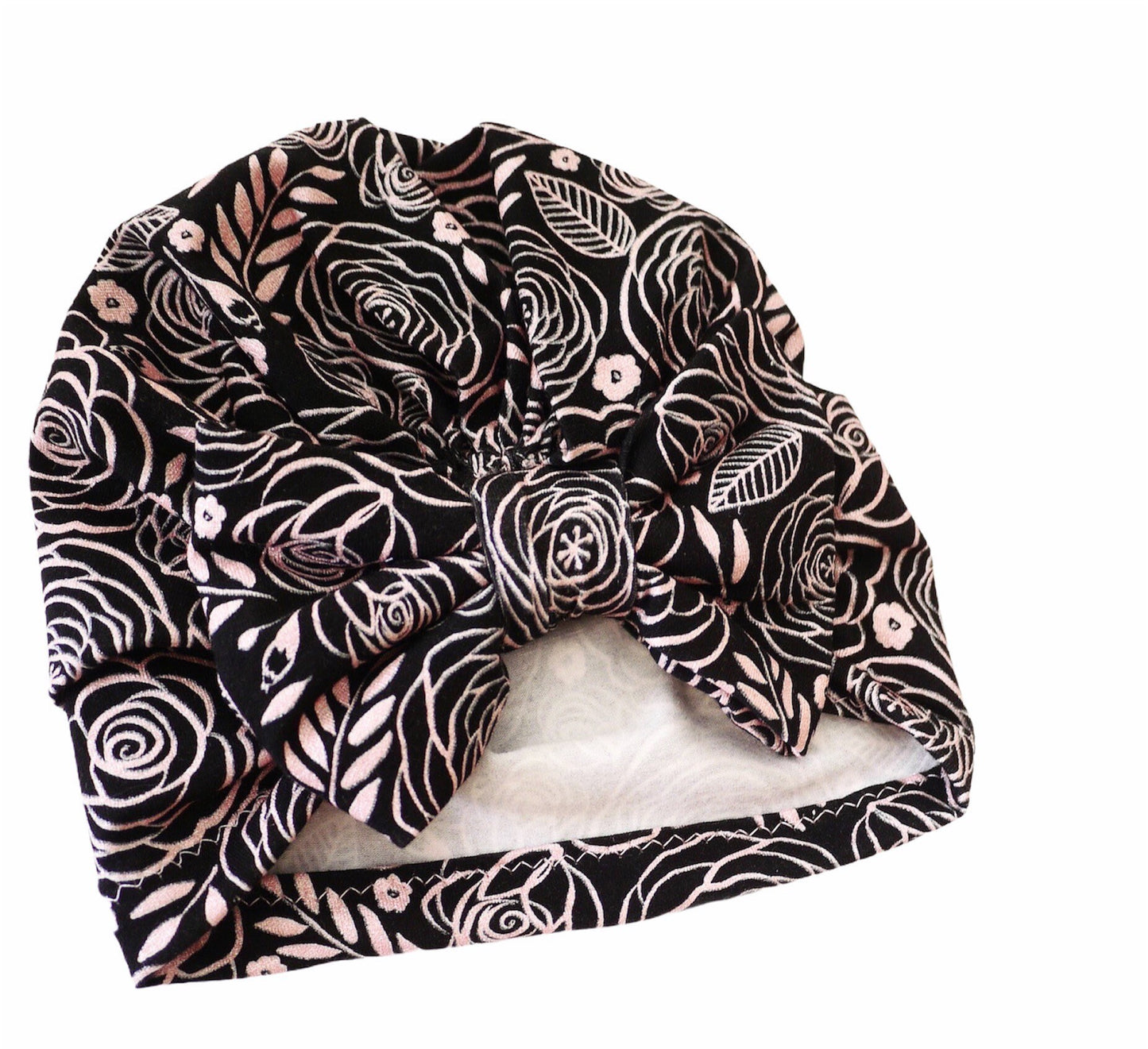 newborn hospital hat, turban baby pink girls hospital beanie cap with roses