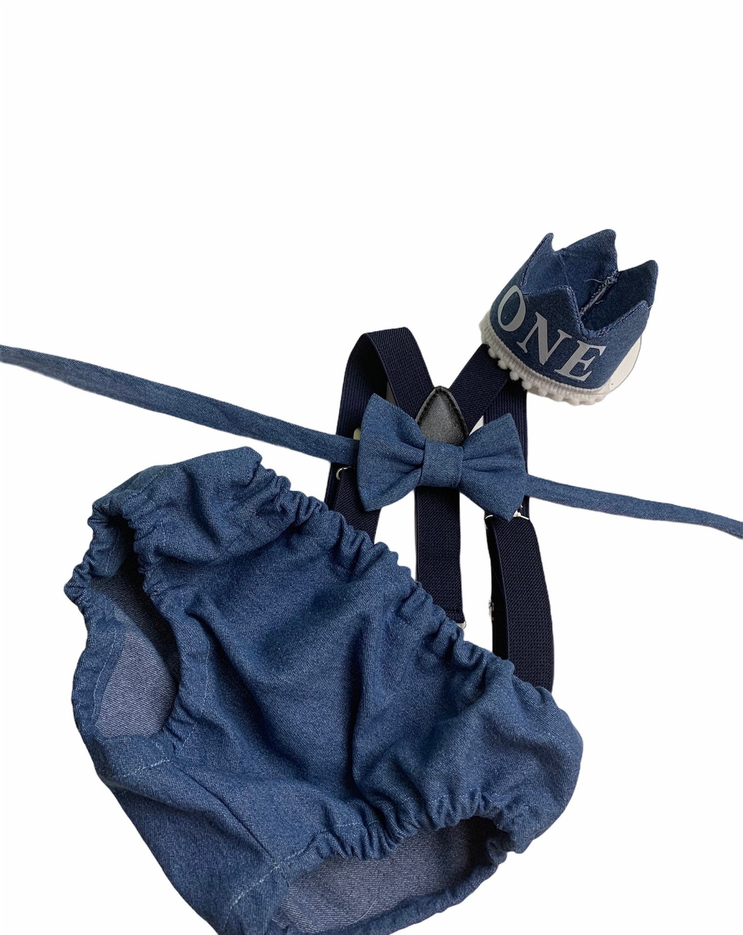 Light denim sitter set - baby boy photo prop - baby clothes - vintage style - first birthday crown - cake smash outfit