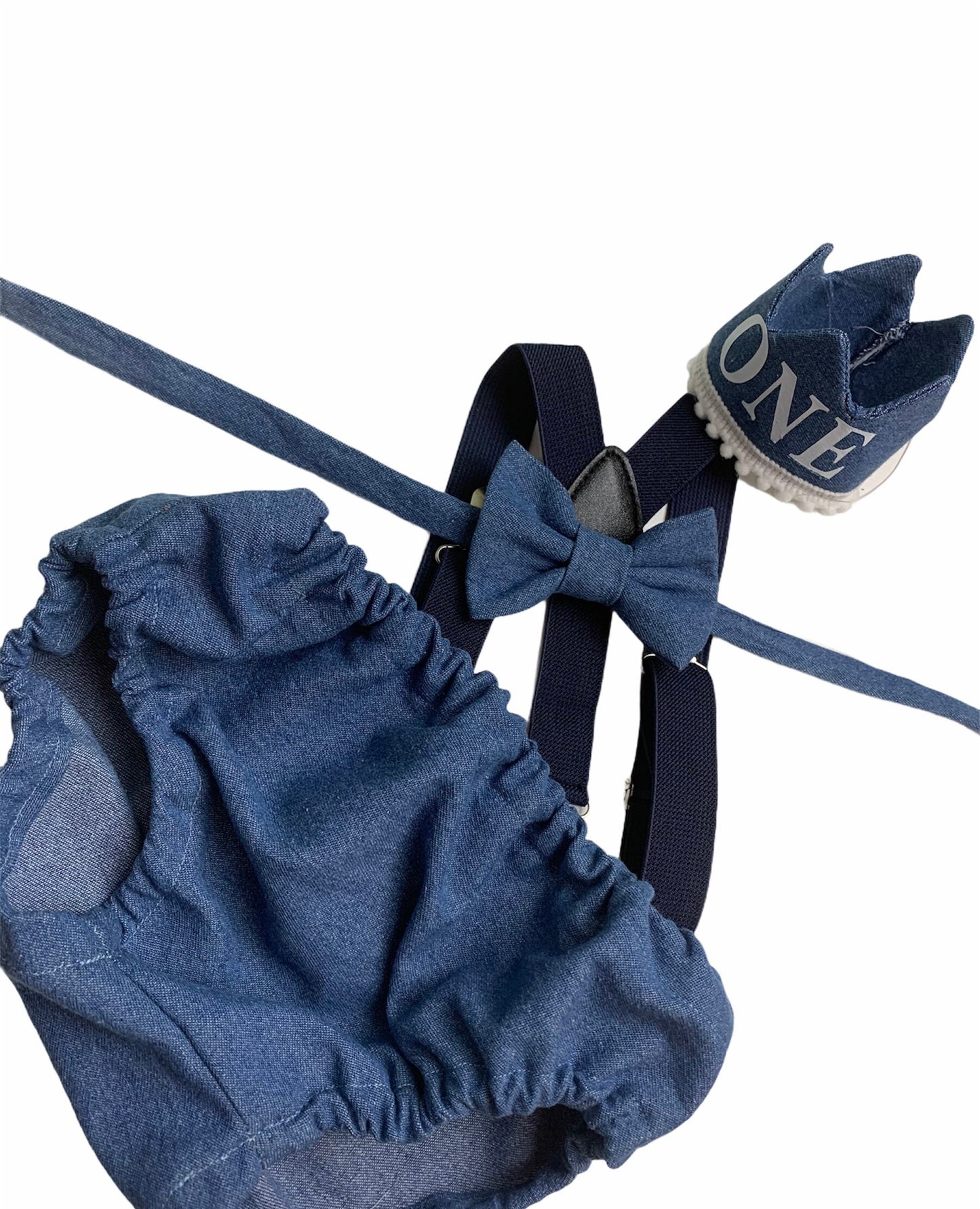 Light denim sitter set - baby boy photo prop - baby clothes - vintage style - first birthday crown - cake smash outfit
