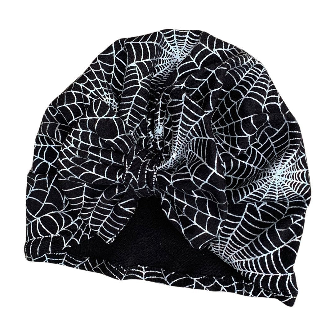 Spooky spiders handmade turban I Halloween baby and toddler turban I Halloween spiderweb turban