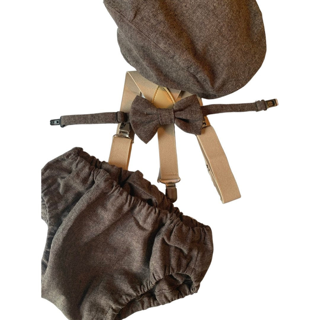 Light denim sitter set - baby boy photo prop - baby clothes - vintage style - flat cap - cake smash outfit