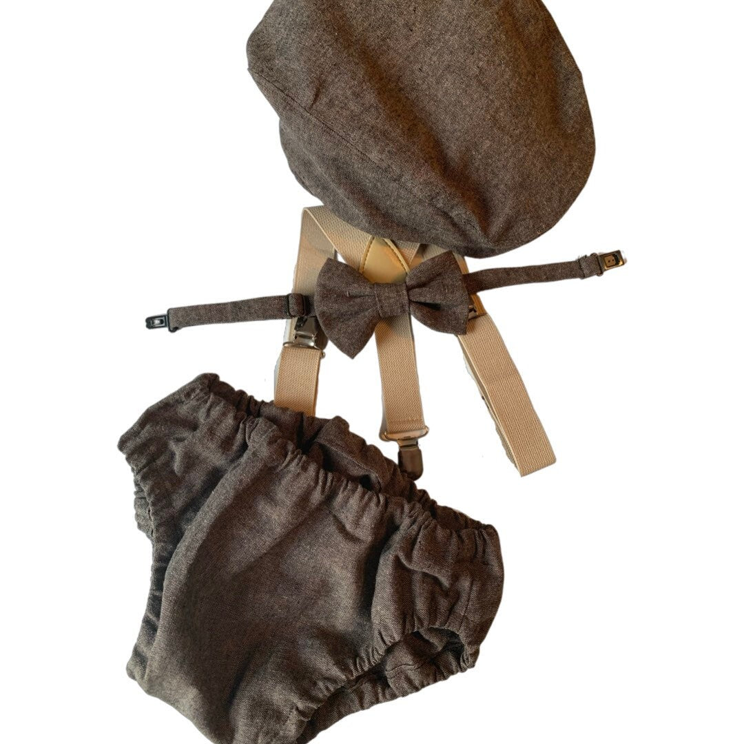 Light denim sitter set - baby boy photo prop - baby clothes - vintage style - flat cap - cake smash outfit