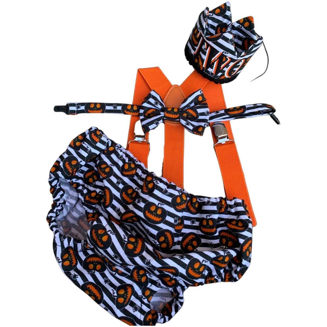 1st Birthday boy cake smash Outfit Bow tie bloomers pumpkin halloween cake smash, boy outfit,bloomers,diaper cover, stripes cake smash,