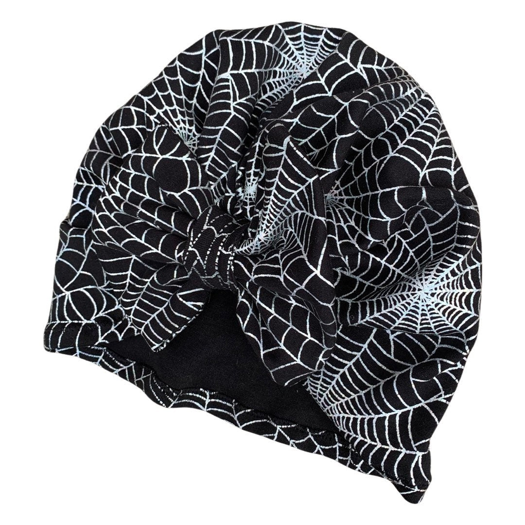 Spooky spiders handmade turban I Halloween baby and toddler turban I Halloween spiderweb turban