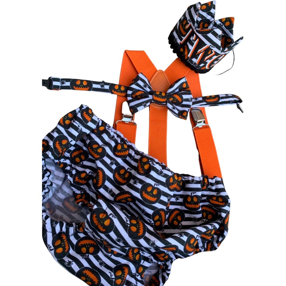 1st Birthday boy cake smash Outfit Bow tie bloomers pumpkin halloween cake smash, boy outfit,bloomers,diaper cover, stripes cake smash,