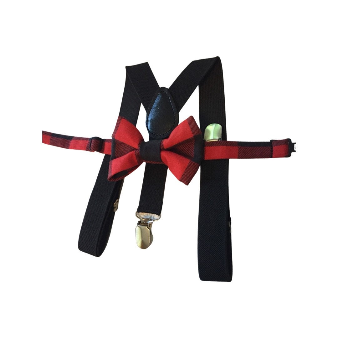 Christmas Bow Tie & Suspenders Set- Kids Babies Toddler Baby - Plaid - Red Green - Santa Tree - Little Boy Suspenders Cake Smash Suspenders
