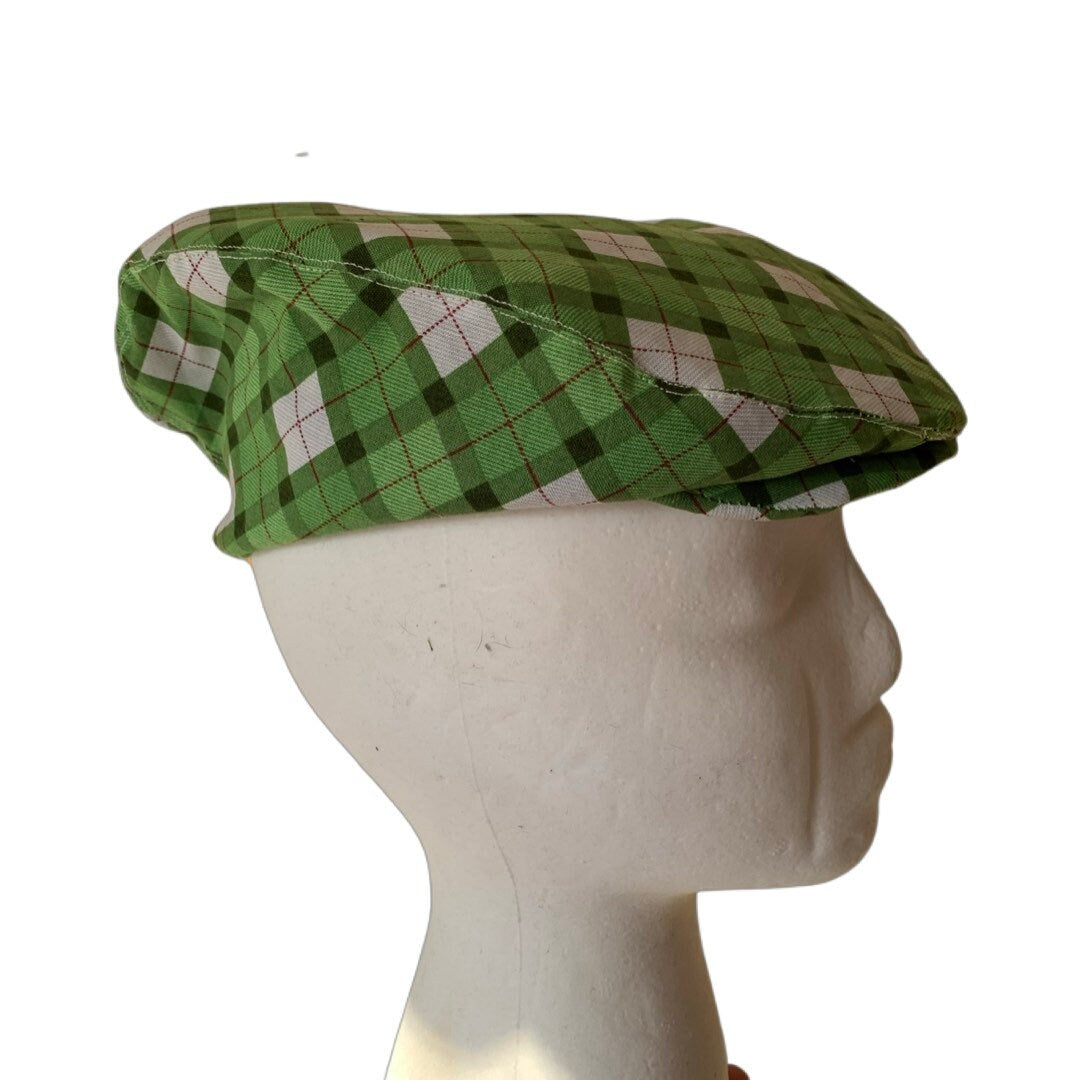 Argyle Green Linen Summer Flat Cap, Peaky Blinders Hat, Baker Boy Leather Hat,Irish flat cap, Gatsby Hat, Summer Men Hat, Christmas flat cap