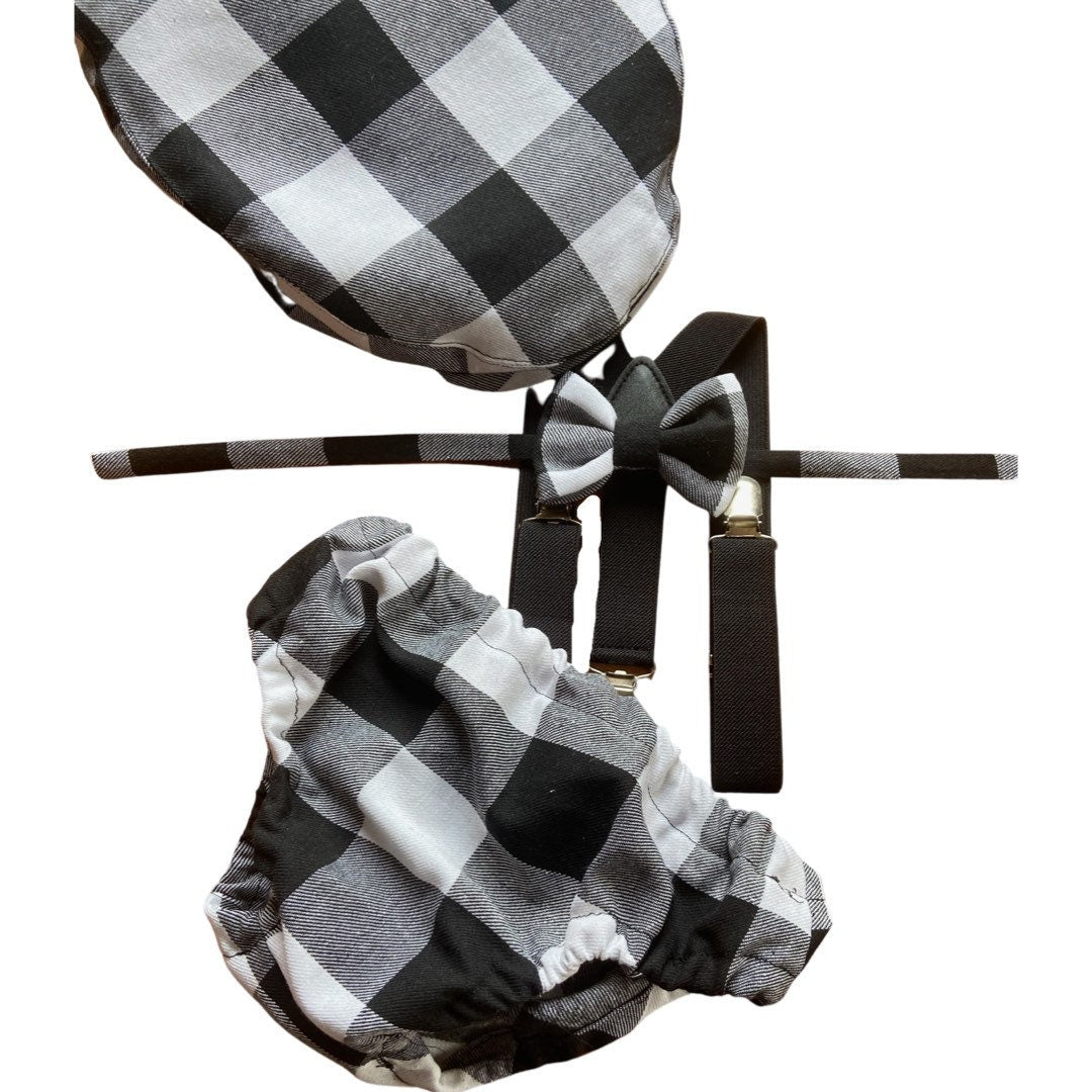 First Birthday Cake Smash Outfit Racing car White Black plaid racing Car checkered Diaper Cover bow Tie for Baby Boy halloween cake smash