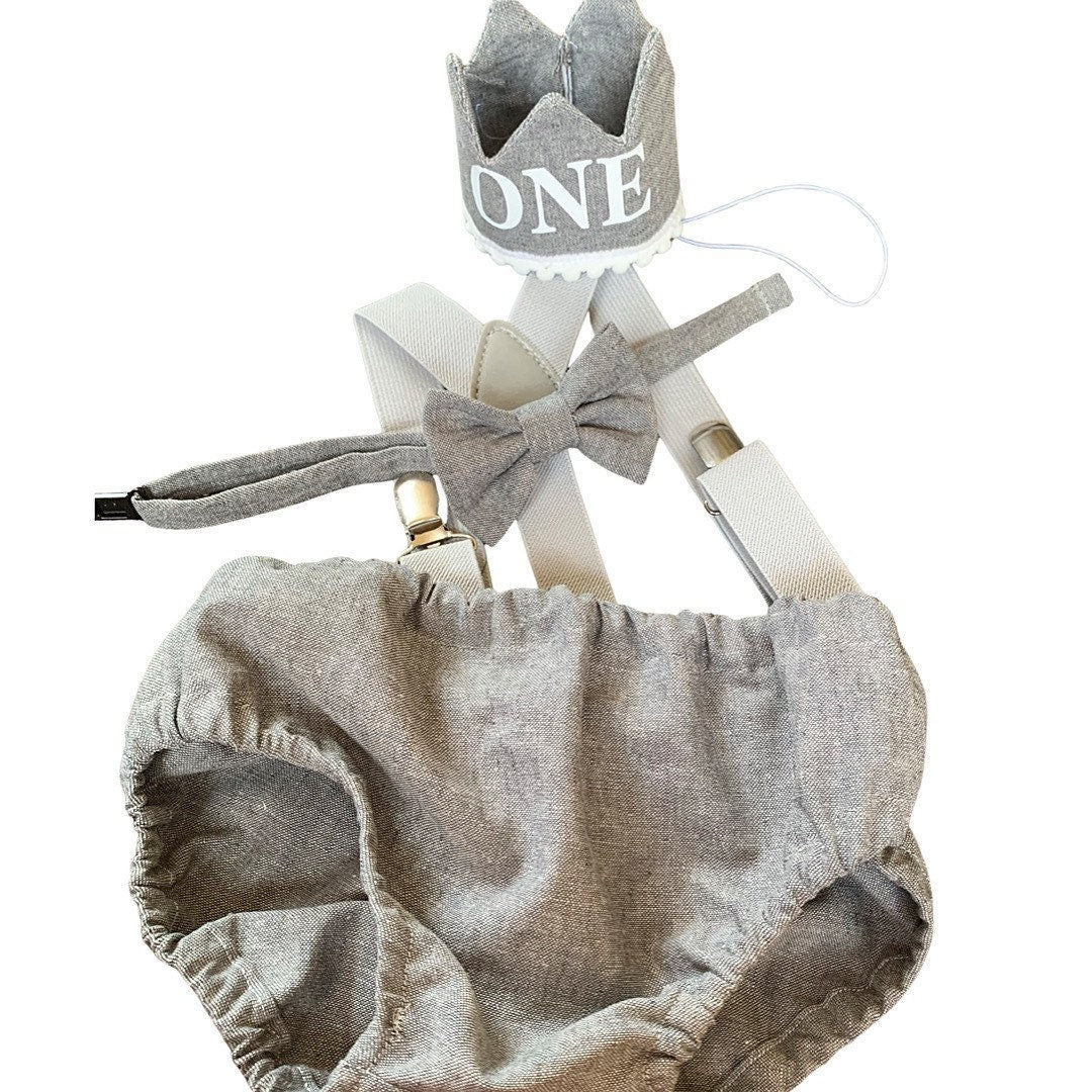 Light denim sitter set - baby boy photo prop - baby clothes - vintage style - first birthday crown - cake smash outfit