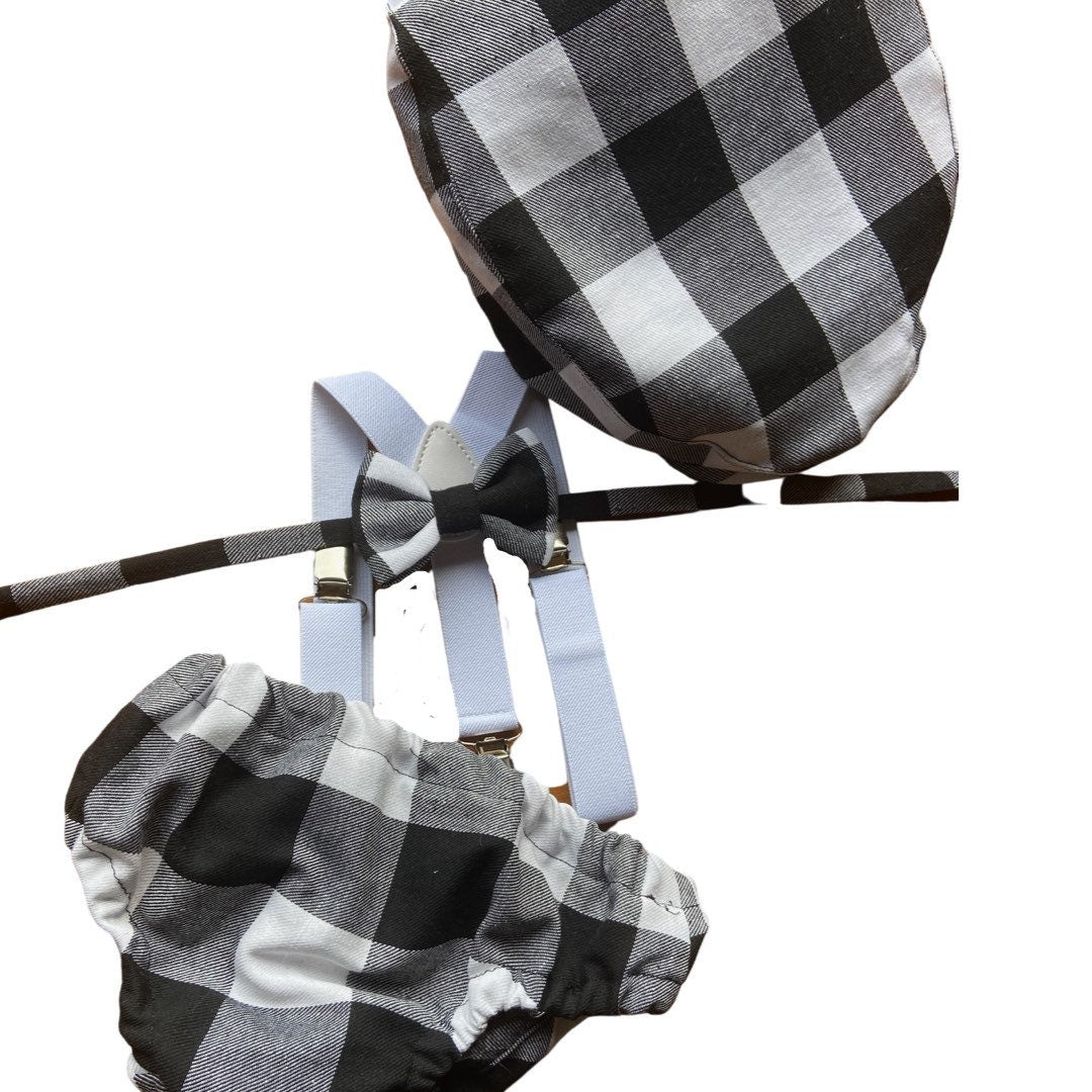 First Birthday Cake Smash Outfit Racing car White Black plaid racing Car checkered Diaper Cover bow Tie for Baby Boy halloween cake smash
