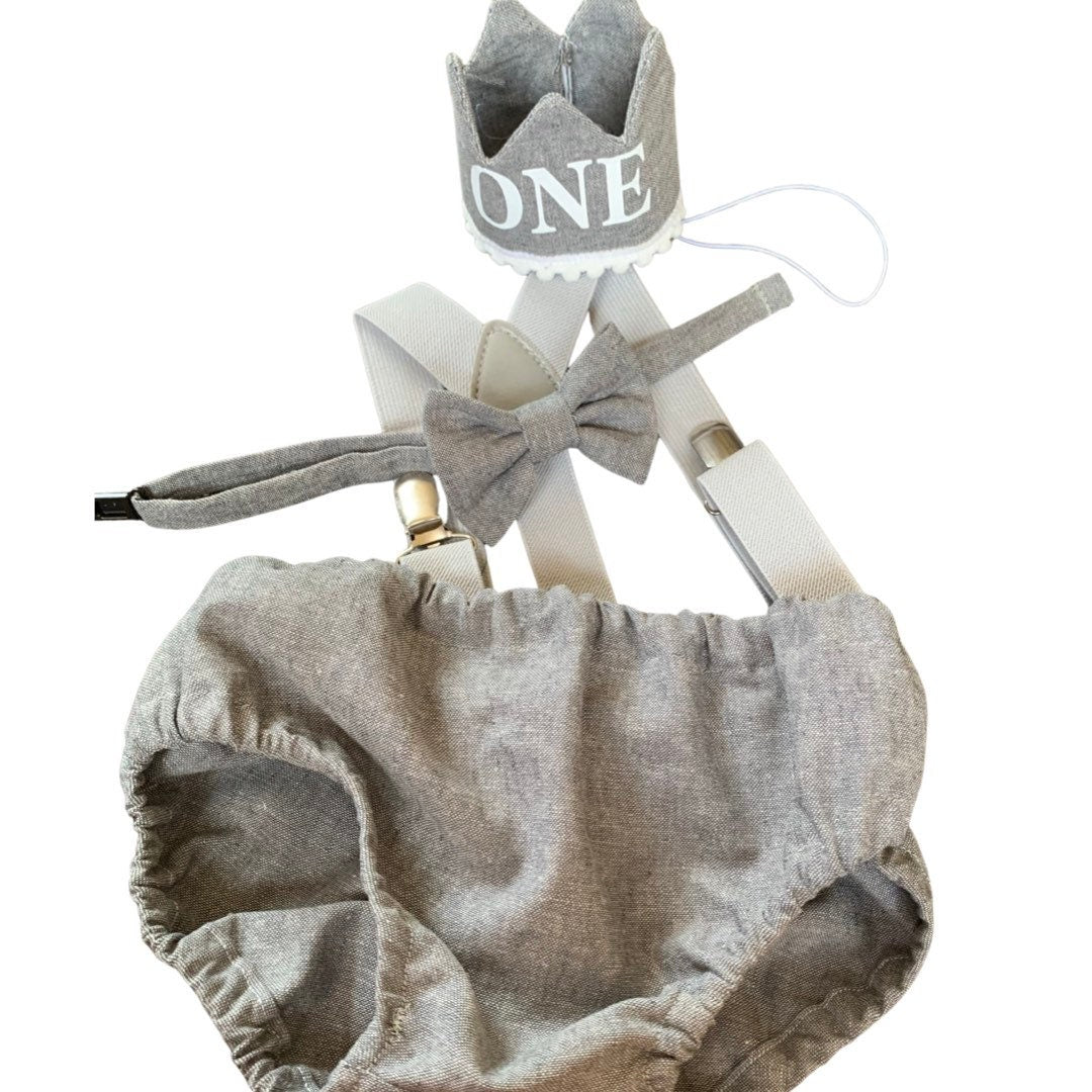 Light denim sitter set - baby boy photo prop - baby clothes - vintage style - first birthday crown - cake smash outfit