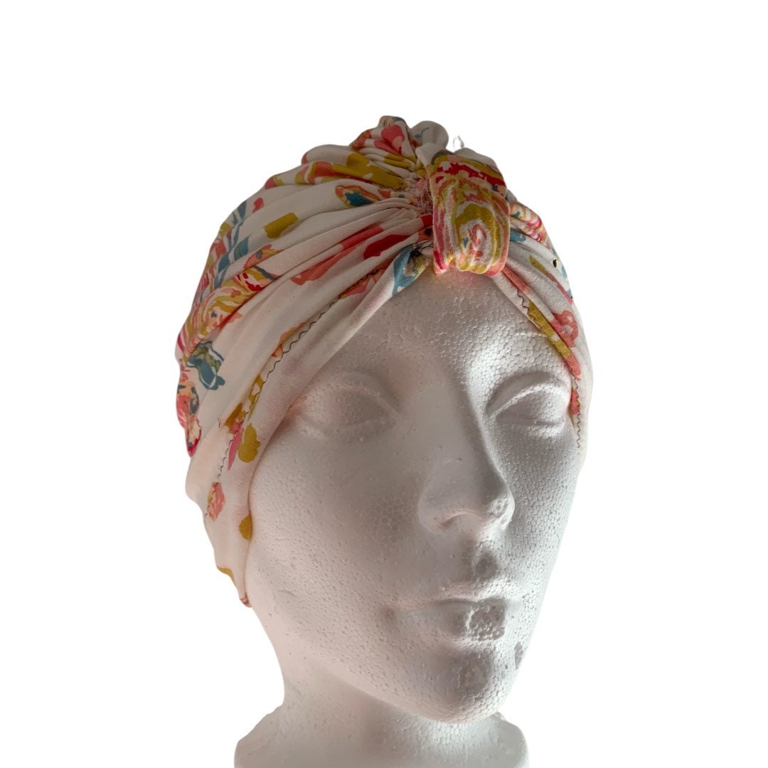 Floral Turban Hat with Bow |Hospital Hat | child and adult turban |Handmade Headwrap