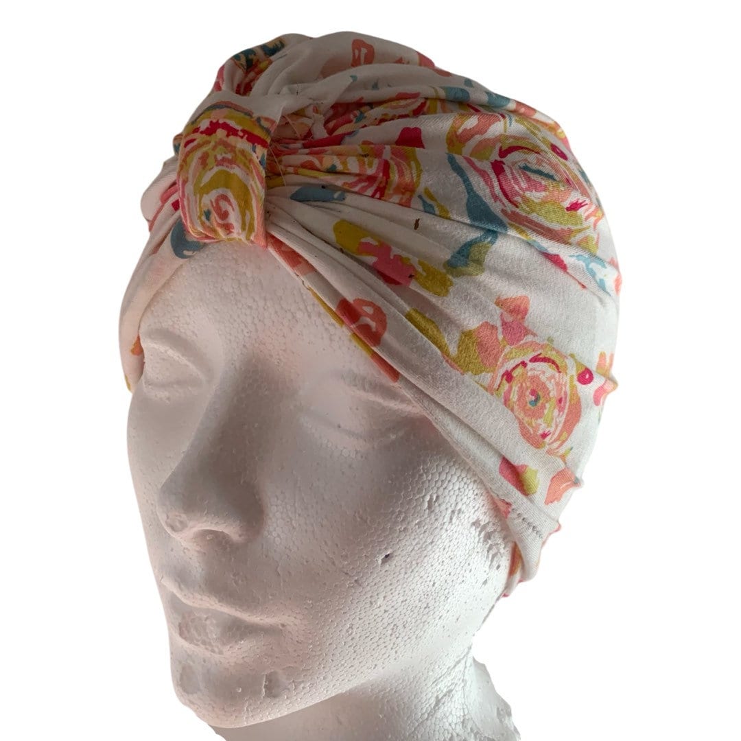Floral Turban Hat with Bow |Hospital Hat | child and adult turban |Handmade Headwrap