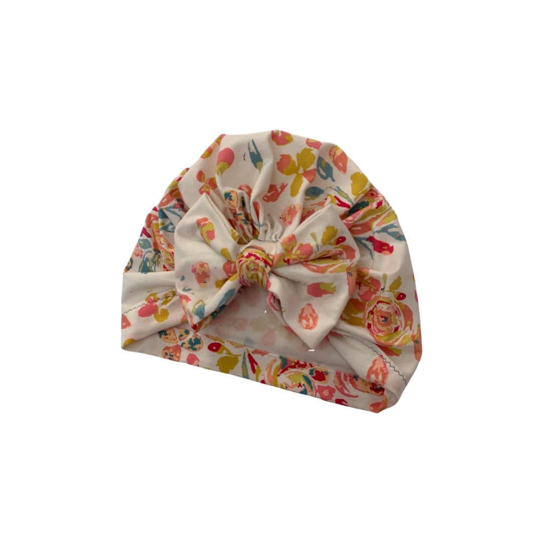 Floral Turban Hat with Bow |Hospital Hat | child and adult turban |Handmade Headwrap
