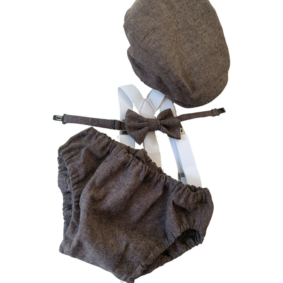 Light denim sitter set - baby boy photo prop - baby clothes - vintage style - flat cap - cake smash outfit