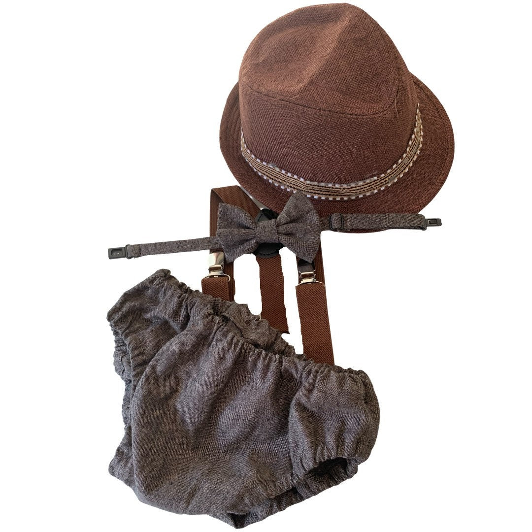 Light denim sitter set - baby boy photo prop - baby clothes - vintage style - flat cap - cake smash outfit