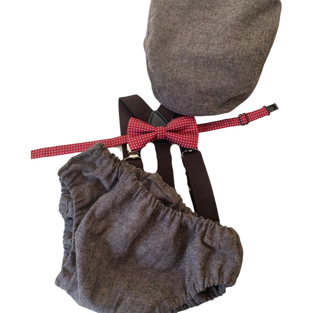 Light denim sitter set - baby boy photo prop - baby clothes - vintage style - flat cap - cake smash outfit
