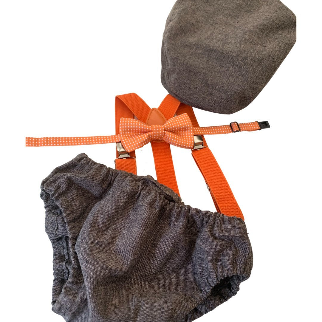 Light denim sitter set - baby boy photo prop - baby clothes - vintage style - flat cap - cake smash outfit