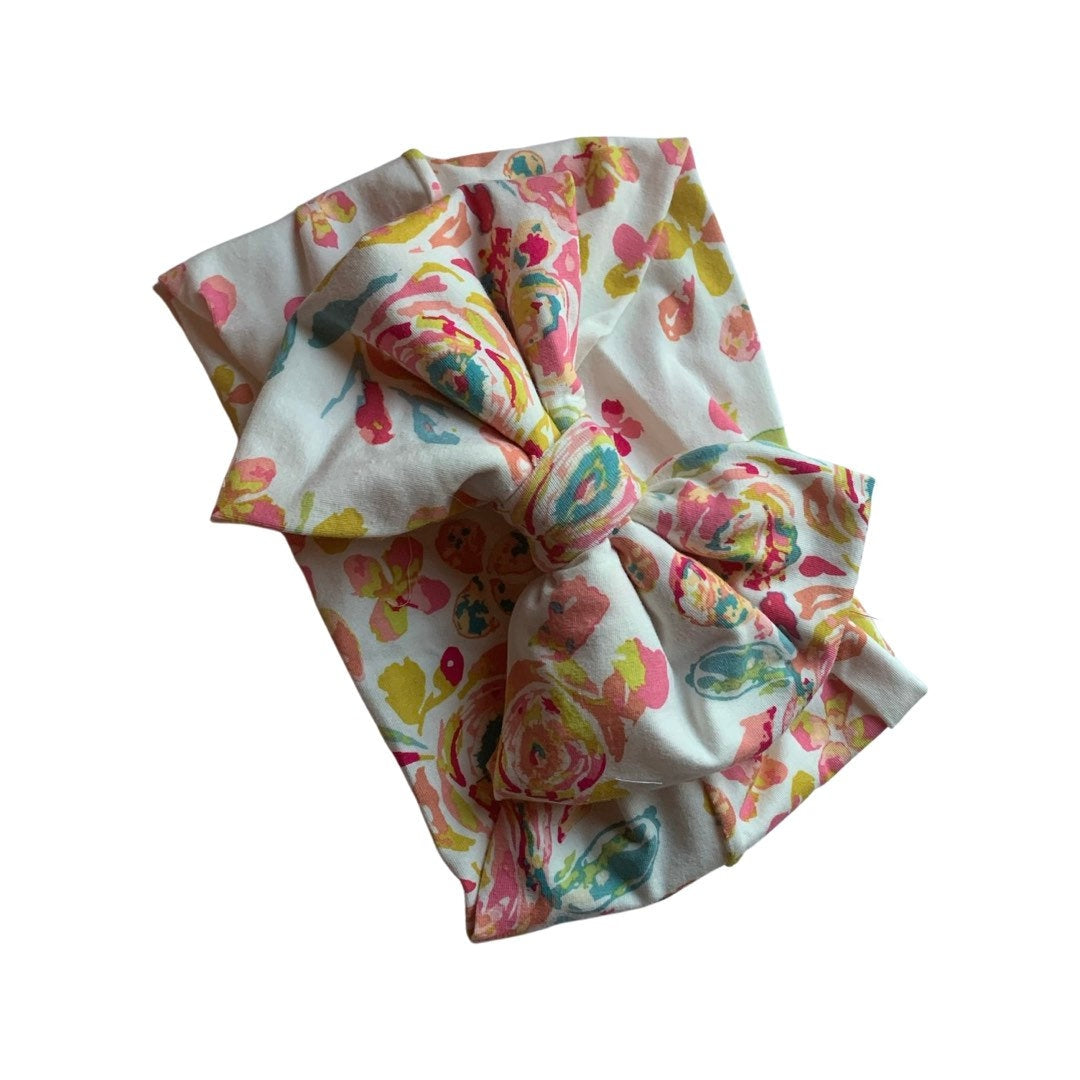 Spring Floral baby swaddle blanket with bow headband