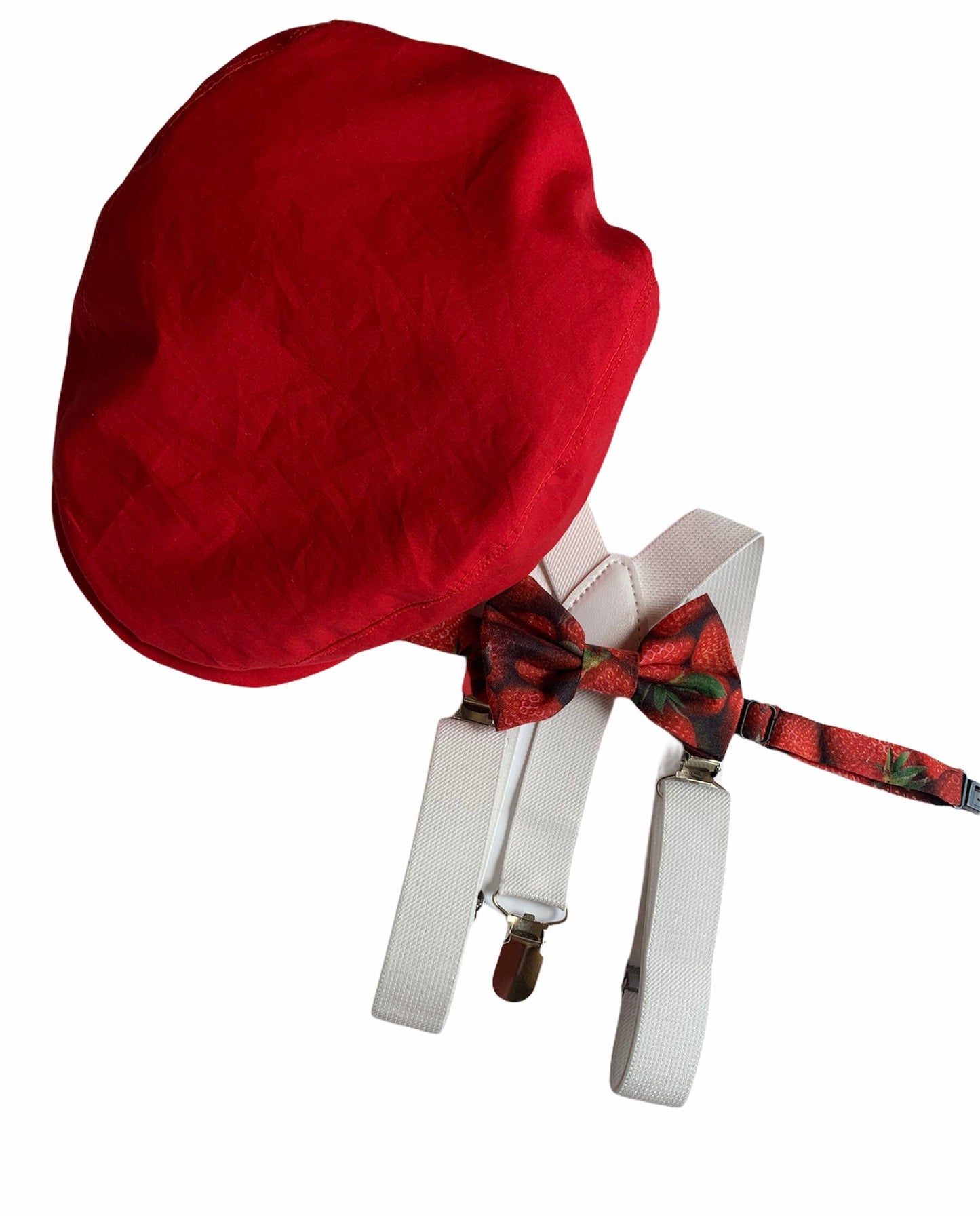 Red Flat Cap, Red Newsboy Hat, Birthday Boy Red Hat, Man Red Flat Cap Hat Gift, Christmas bow tie, red cap and bow tie, christams hat bowtie
