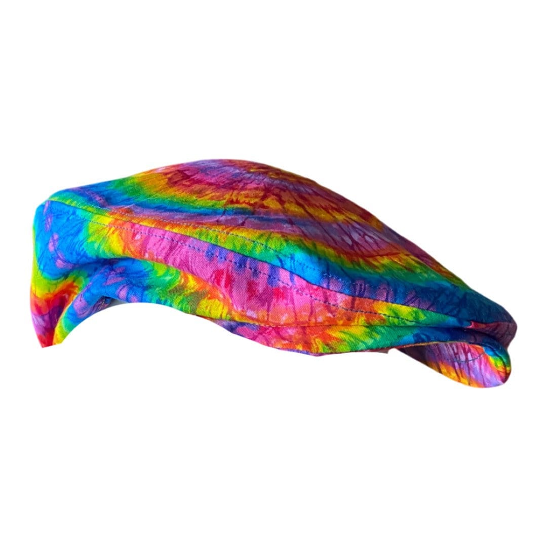Handmade Tie Dye Flatcap Gatsby Newsboy Rave Hat Rainbow Multi Colour Festival Tie dye flat cap