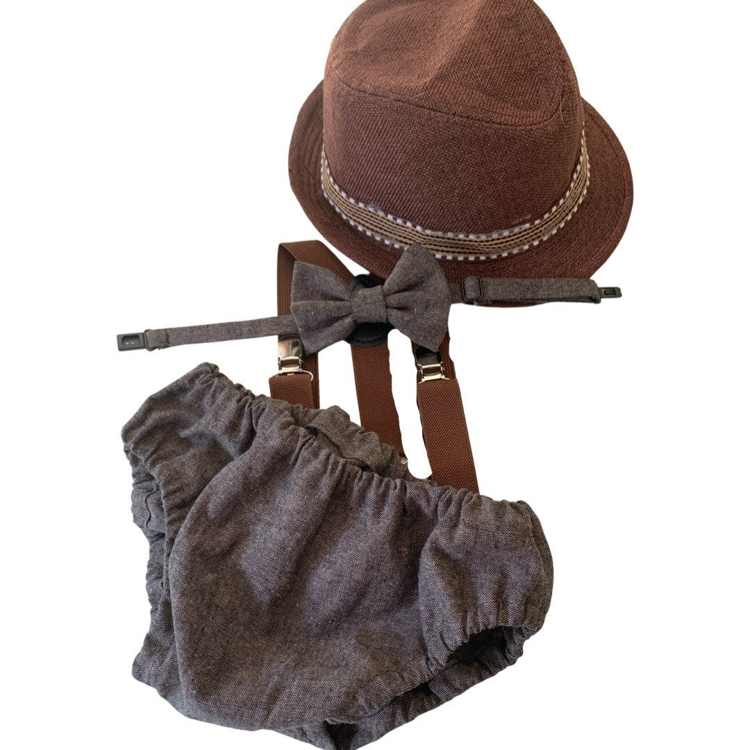 Light denim sitter set - baby boy photo prop - baby clothes - vintage style - flat cap - cake smash outfit