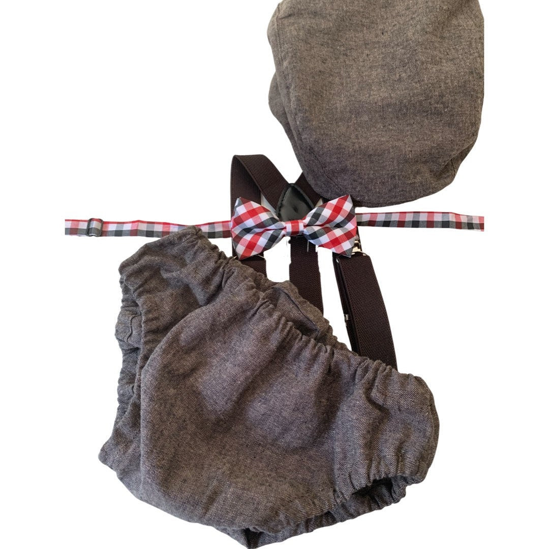 Light denim sitter set - baby boy photo prop - baby clothes - vintage style - flat cap - cake smash outfit