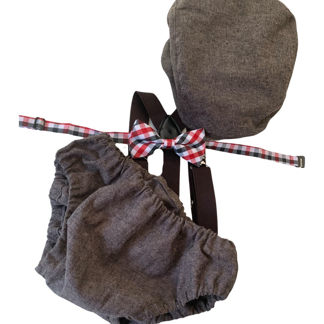 Light denim sitter set - baby boy photo prop - baby clothes - vintage style - flat cap - cake smash outfit