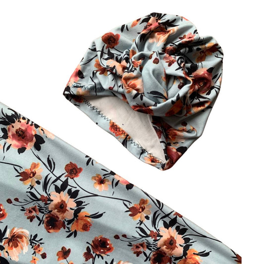 Swaddle Set - Floral Girls Swaddle & Hat (Bow or Newborn turban)